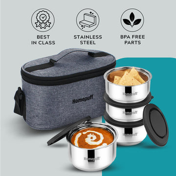 Steel Lunch Box- Set of 4 (2 X 325ml + 2 X 225ml)